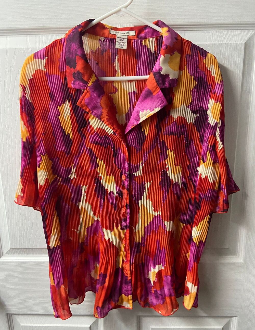 Covington Blouse Womens XL Pink Blotchy Krinkle Top Short Sleeved